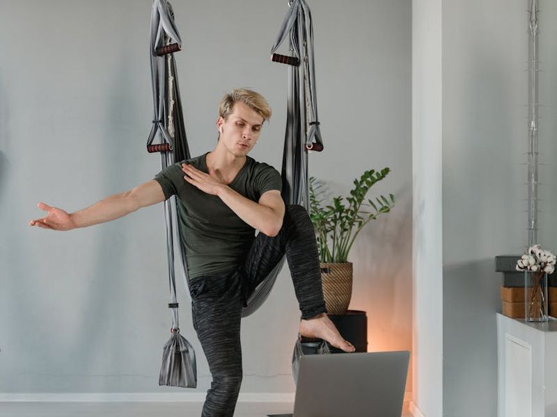 Detailed view of yoga equipment and a serene practice space